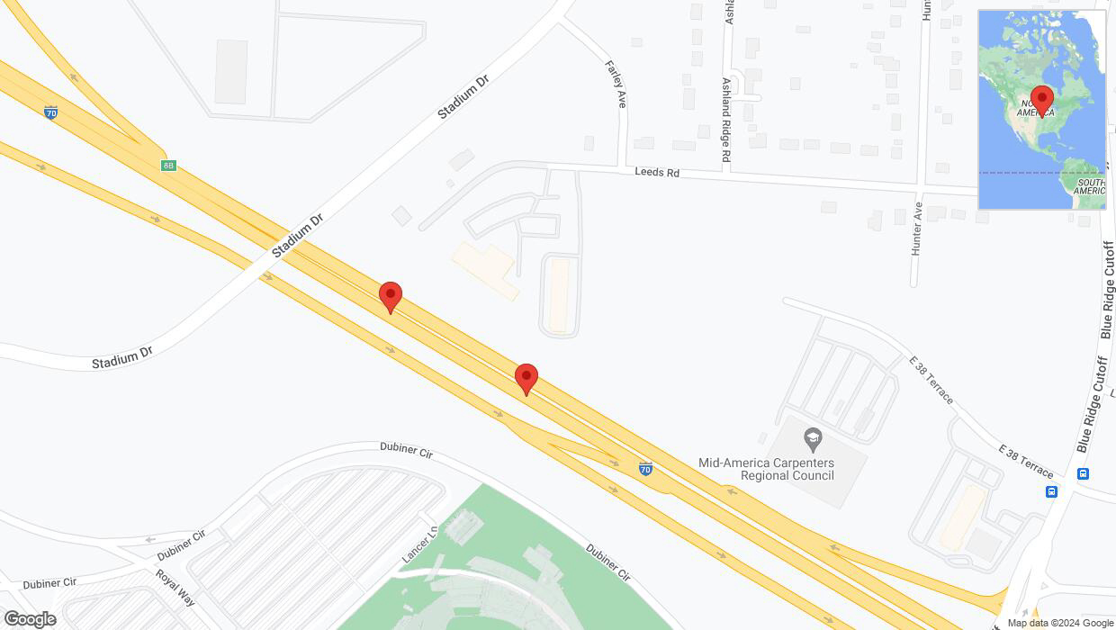 A detailed map that shows the affected road due to 'Broken down vehicle on eastbound I-70 in Kansas City' on August 23rd at 3:04 p.m.