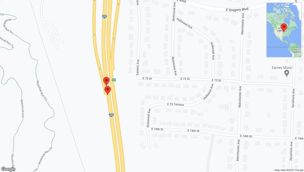 A detailed map that shows the affected road due to 'A crash has been reported on southbound I-435' on August 23rd at 3:52 p.m.