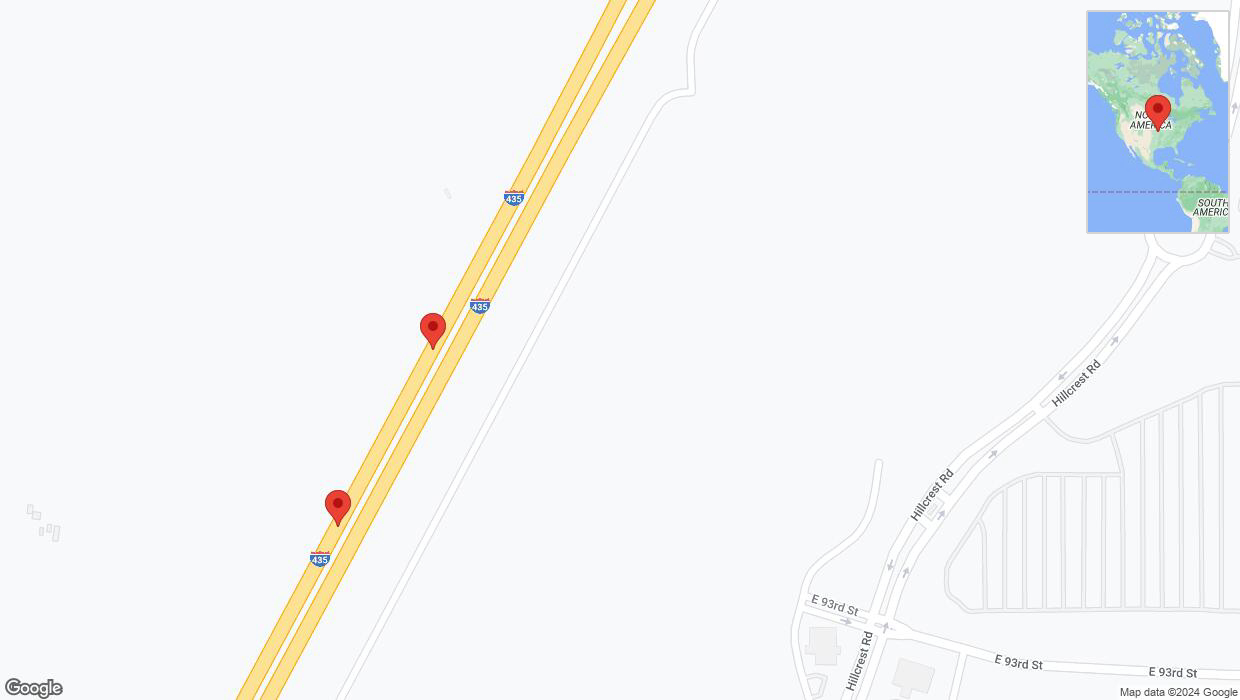 A detailed map that shows the affected road due to 'Broken down vehicle on southbound I-435 in Kansas City' on August 23rd at 5:38 p.m.