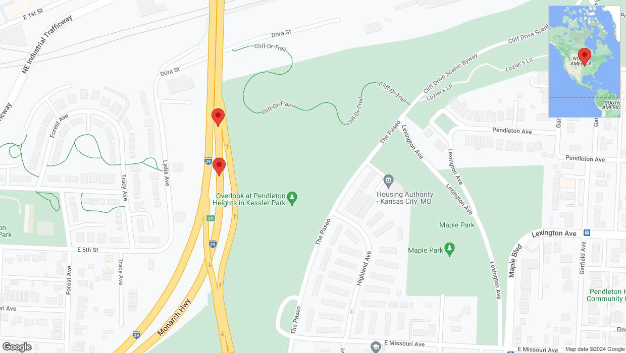 A detailed map that shows the affected road due to 'Broken down vehicle on northbound I-35 in Kansas City' on August 23rd at 8 p.m.