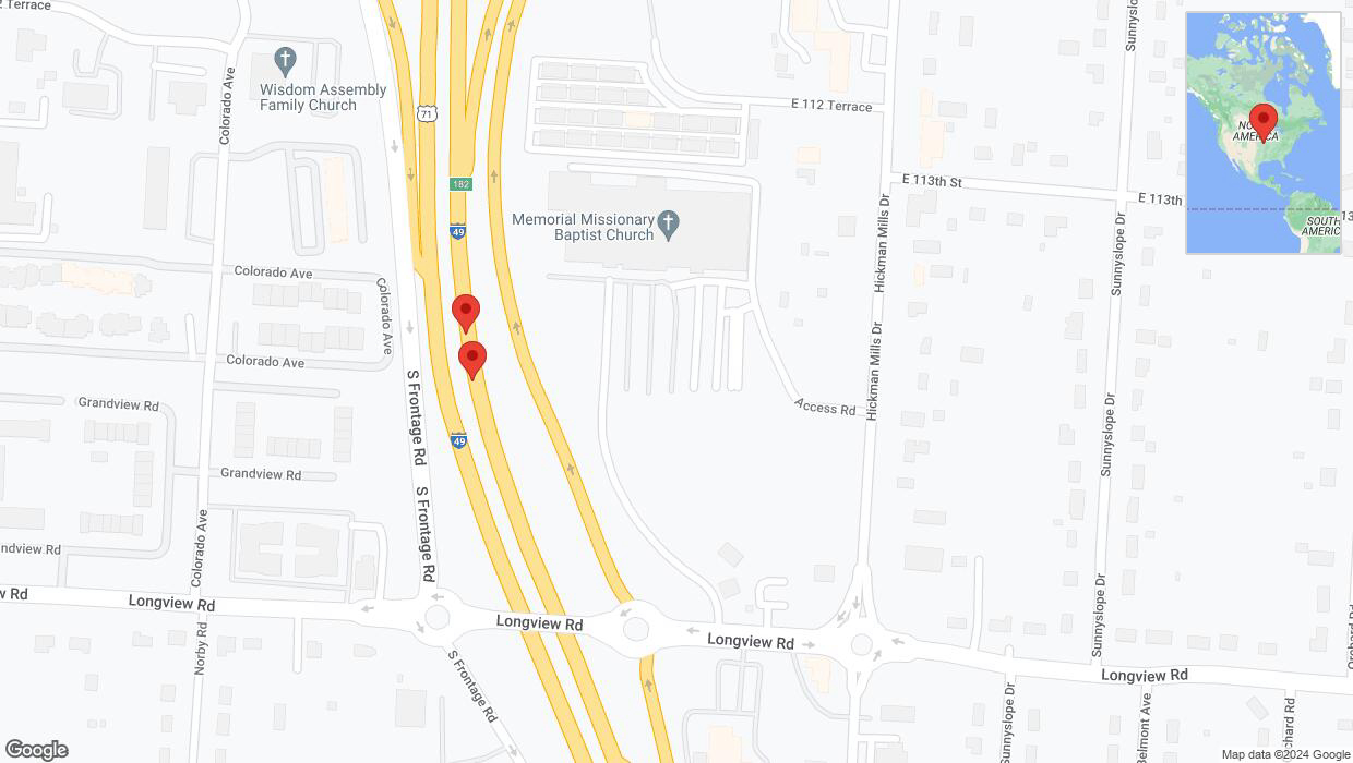 A detailed map that shows the affected road due to 'Broken down vehicle on northbound I-40/US-71 in Kansas City' on August 23rd at 7:36 p.m.