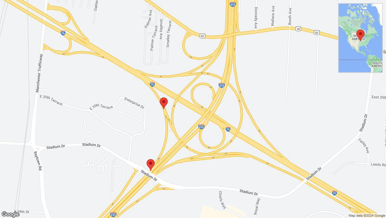 A detailed map that shows the affected road due to 'Kansas City: Enterprise Drive temporarily closed' on August 23rd at 8:42 p.m.