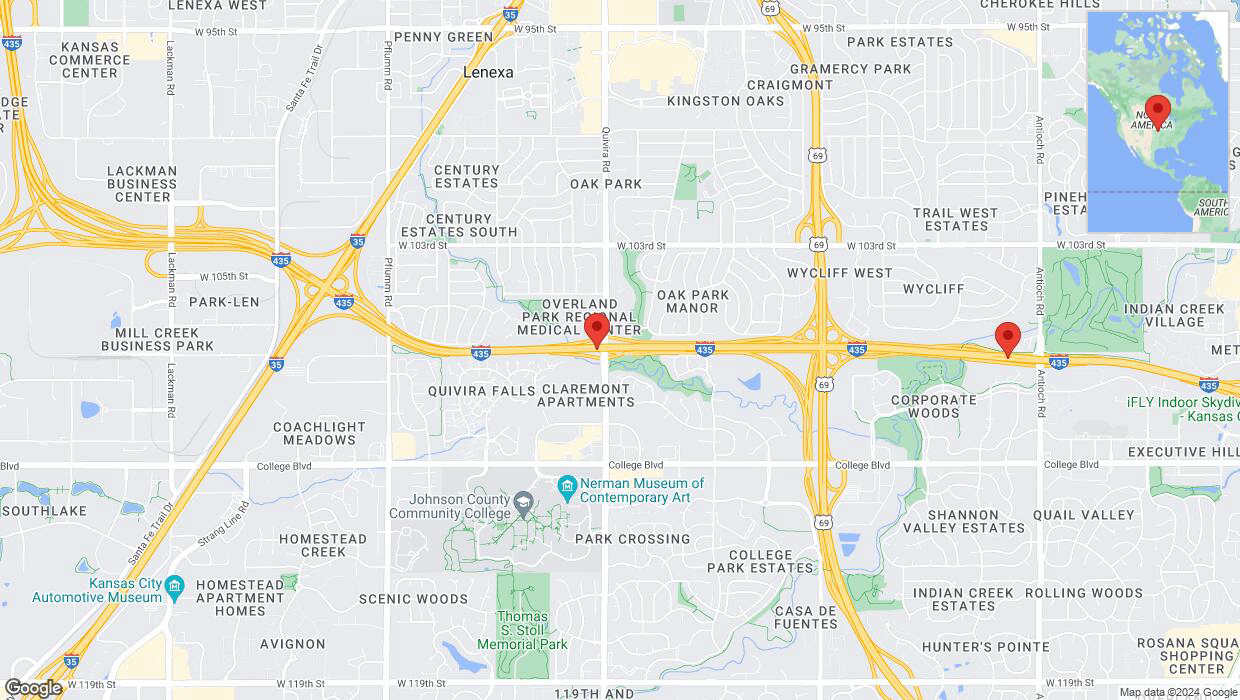 A detailed map that shows the affected road due to 'I-435 closed in Overland Park' on August 23rd at 9:30 p.m.