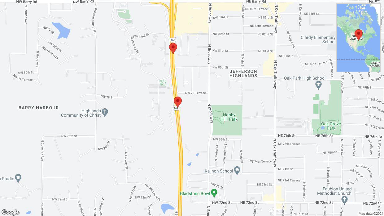 A detailed map that shows the affected road due to 'Crash update: US-169' on August 23rd at 11:35 p.m.
