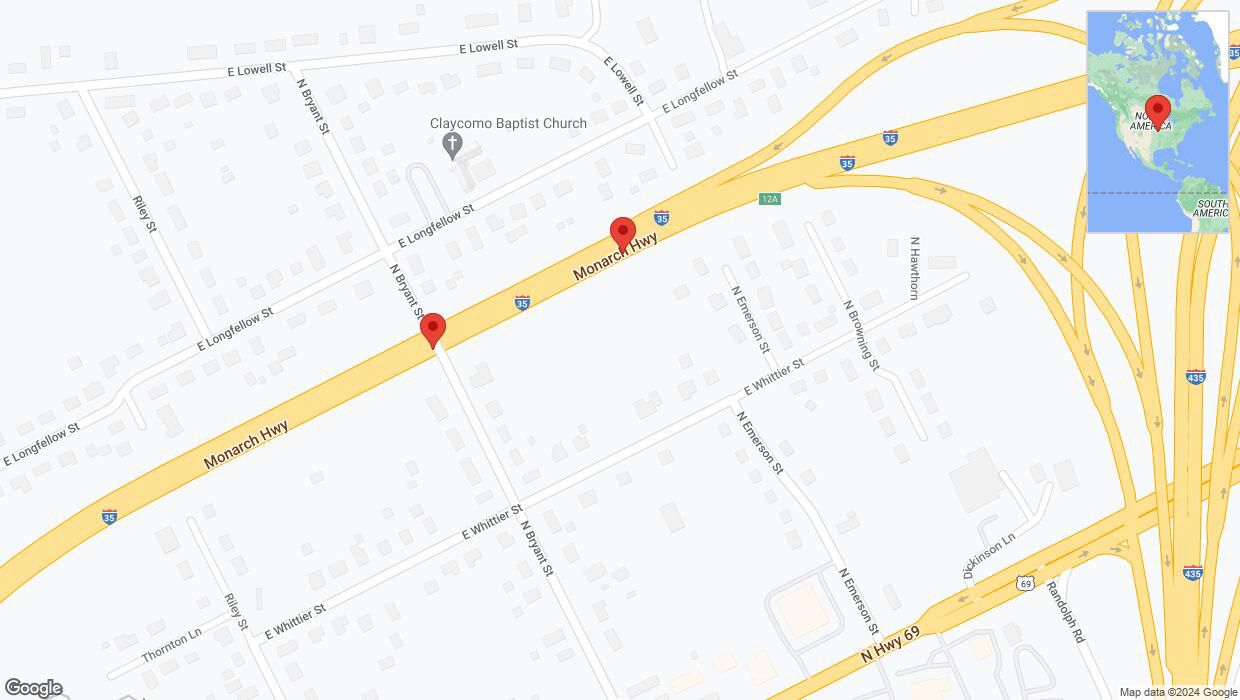 A detailed map that shows the affected road due to 'Broken down vehicle on northbound I-35 in Kansas City' on August 23rd at 11:47 p.m.