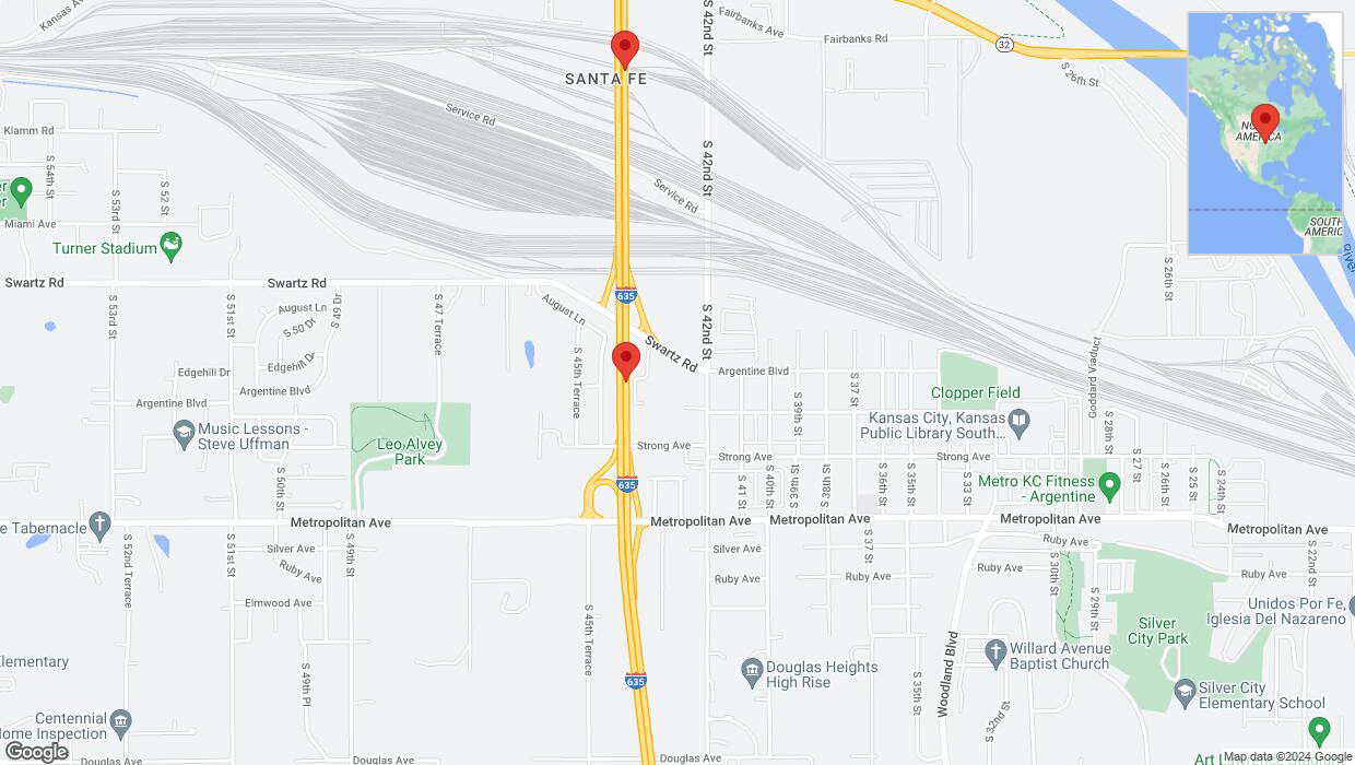 A detailed map that shows the affected road due to 'Warning: Crash on northbound I-635 in Kansas City' on August 24th at 2:01 p.m.