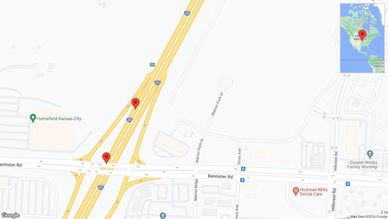 A detailed map that shows the affected road due to 'Broken down vehicle on southbound I-435 in Kansas City' on August 25th at 6:13 p.m.
