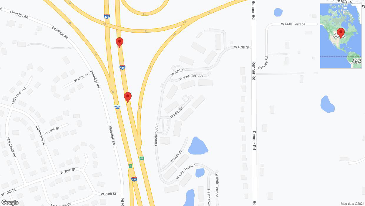 A detailed map that shows the affected road due to 'Broken down vehicle on northbound I-435 in Shawnee' on August 28th at 4:44 p.m.