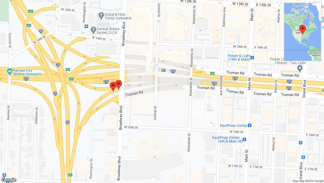 A detailed map that shows the affected road due to 'Warning in Kansas City: Crash reported on Truman Road' on August 26th at 4:14 p.m.