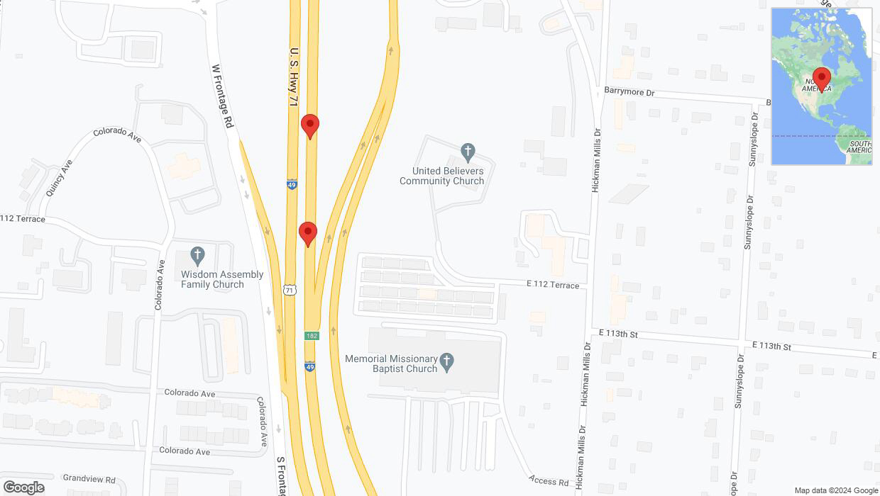 A detailed map that shows the affected road due to 'Broken down vehicle on northbound I-40/US-71 in Kansas City' on August 27th at 2:08 p.m.
