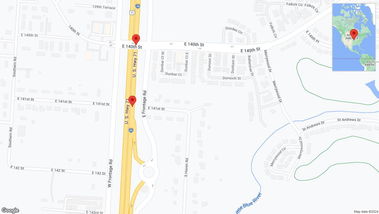 A detailed map that shows the affected road due to 'Broken down vehicle on northbound I-40/US-71 in Grandview' on August 27th at 1:14 p.m.