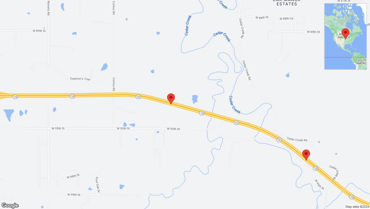 A detailed map that shows the affected road due to 'Lane on K-10 closed in De Soto' on August 27th at 8:37 p.m.