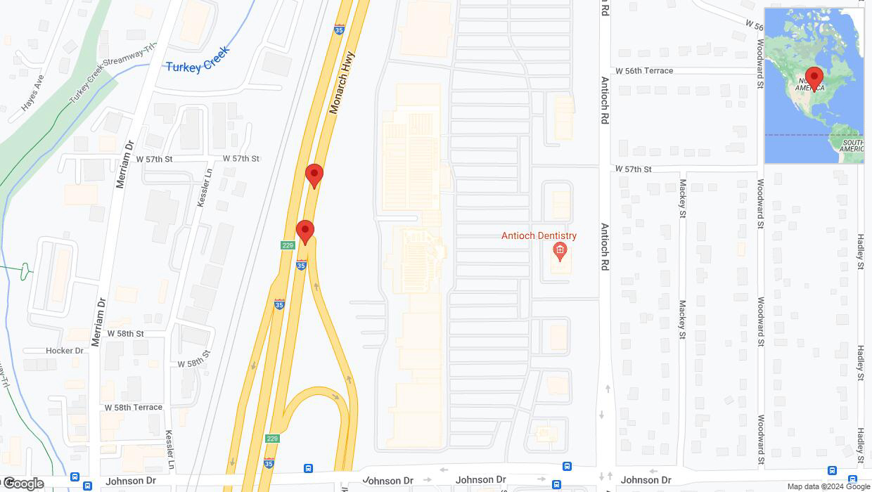 A detailed map that shows the affected road due to 'Broken down vehicle on northbound I-35 in Shawnee' on August 27th at 2:32 p.m.