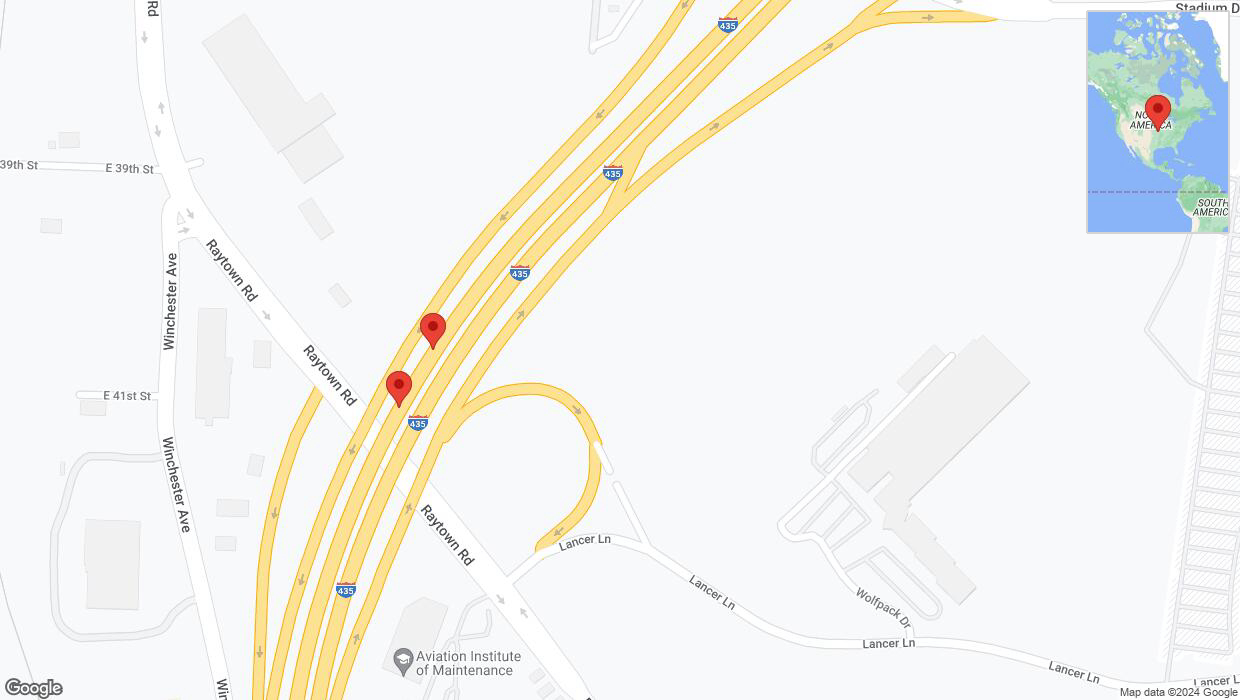 A detailed map that shows the affected road due to 'Broken down vehicle on southbound I-435 in Kansas City' on August 27th at 3:14 p.m.