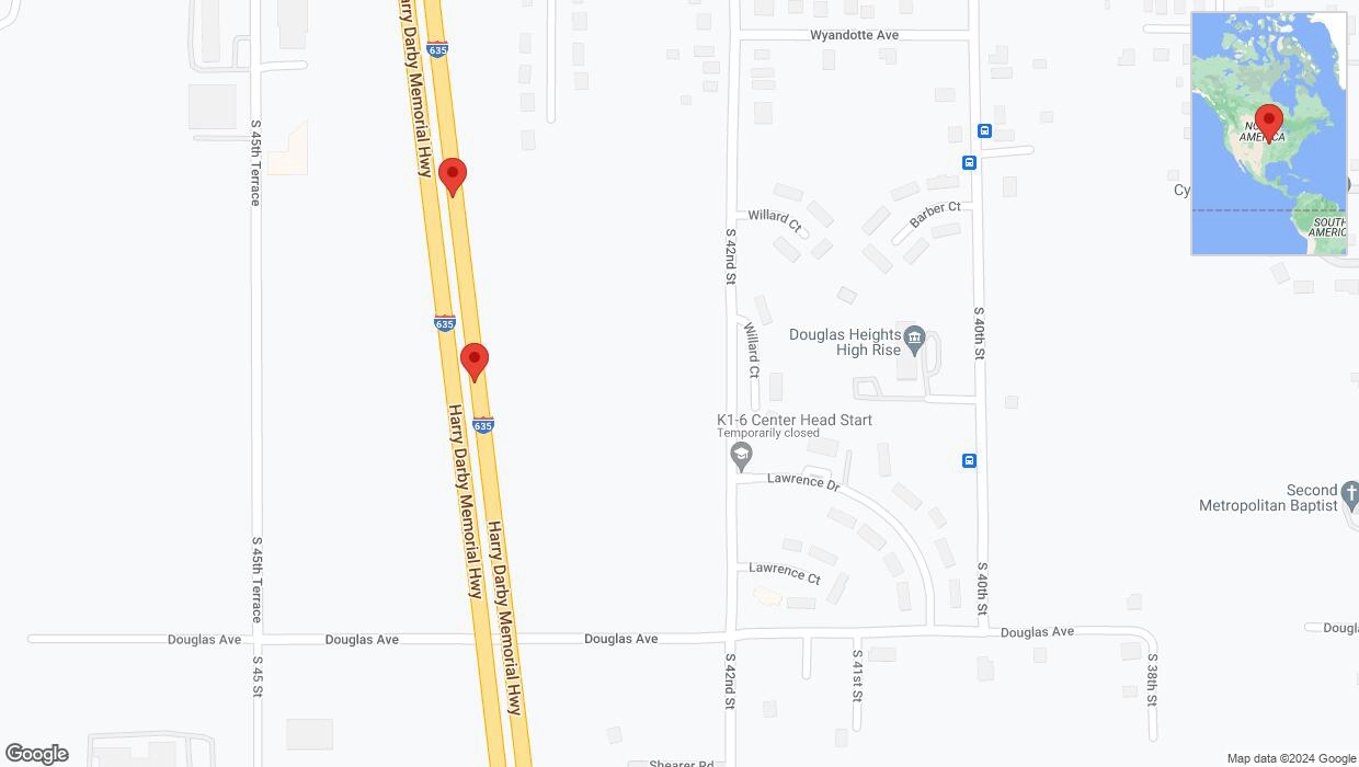 A detailed map that shows the affected road due to 'Broken down vehicle on northbound I-635 in Kansas City' on August 27th at 3:44 p.m.