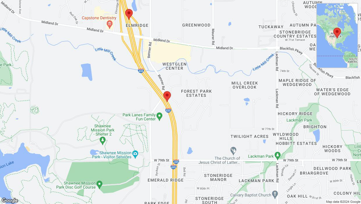 A detailed map that shows the affected road due to 'Reports of a crash on northbound I-435' on August 27th at 4:14 p.m.