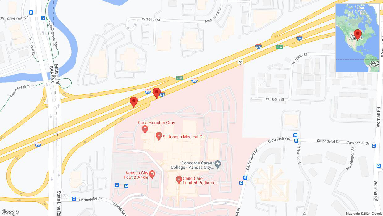 A detailed map that shows the affected road due to 'Broken down vehicle on eastbound I-435 in Kansas City' on August 27th at 5:50 p.m.