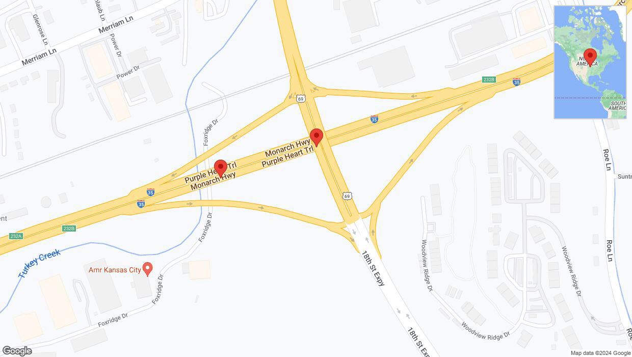 A detailed map that shows the affected road due to 'Broken down vehicle on northbound I-35 in Kansas City' on August 27th at 5:26 p.m.