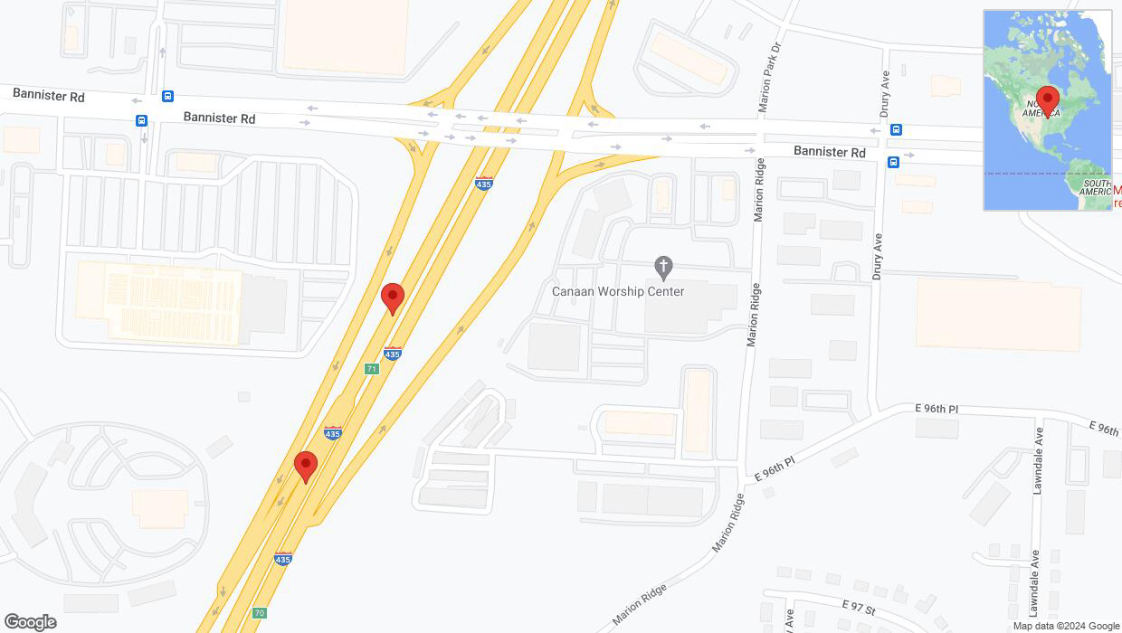 A detailed map that shows the affected road due to 'Broken down vehicle on southbound I-435 in Kansas City' on August 27th at 9:44 p.m.