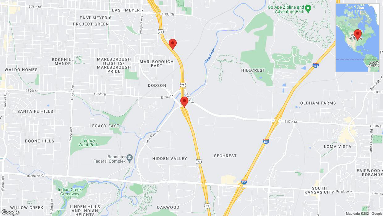A detailed map that shows the affected road due to 'Crash reported on northbound I-40/US-71 in Kansas City' on August 27th at 6:14 p.m.