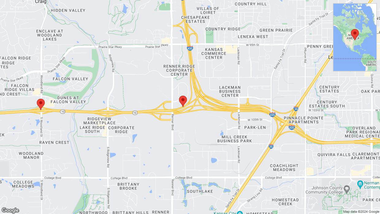 A detailed map that shows the affected road due to 'Drivers cautioned as heavy rain triggers traffic concerns on westbound K-10 in Lenexa' on August 27th at 6:20 p.m.