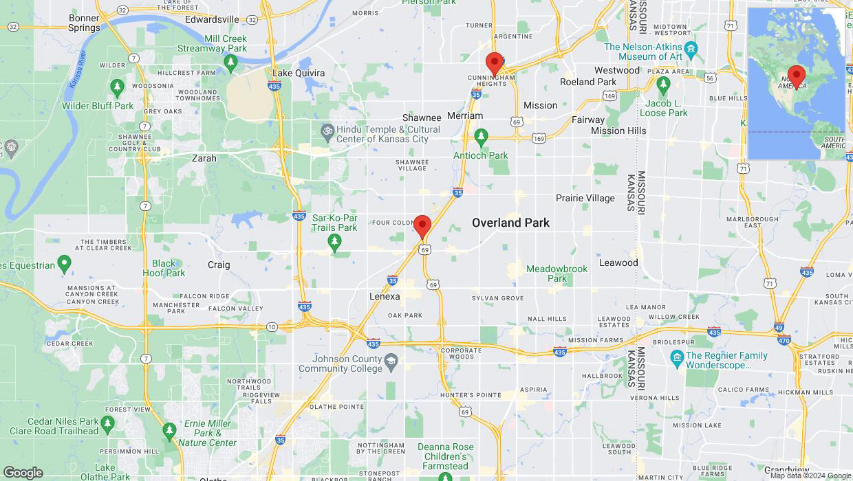 A detailed map that shows the affected road due to 'Drivers cautioned as heavy rain triggers traffic concerns on eastbound I-35 in Lenexa' on August 27th at 6:20 p.m.