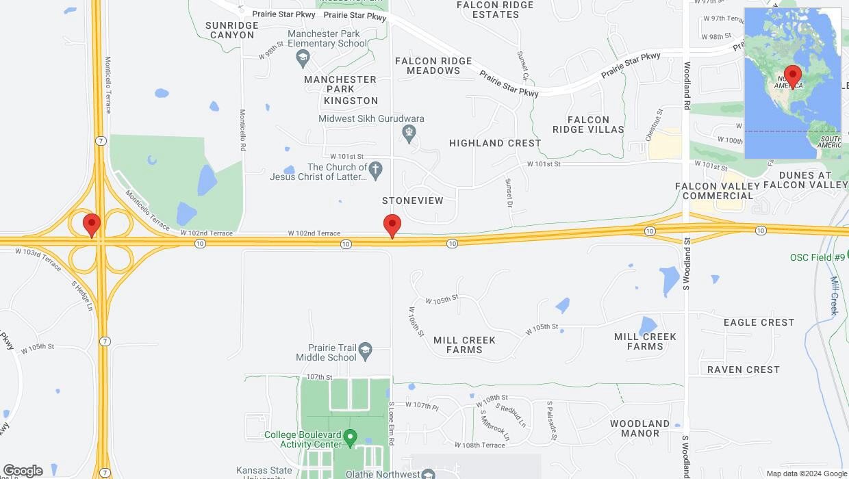 A detailed map that shows the affected road due to 'Traffic alert issued due to heavy rain conditions on westbound K-10 in Lenexa' on August 27th at 6:22 p.m.