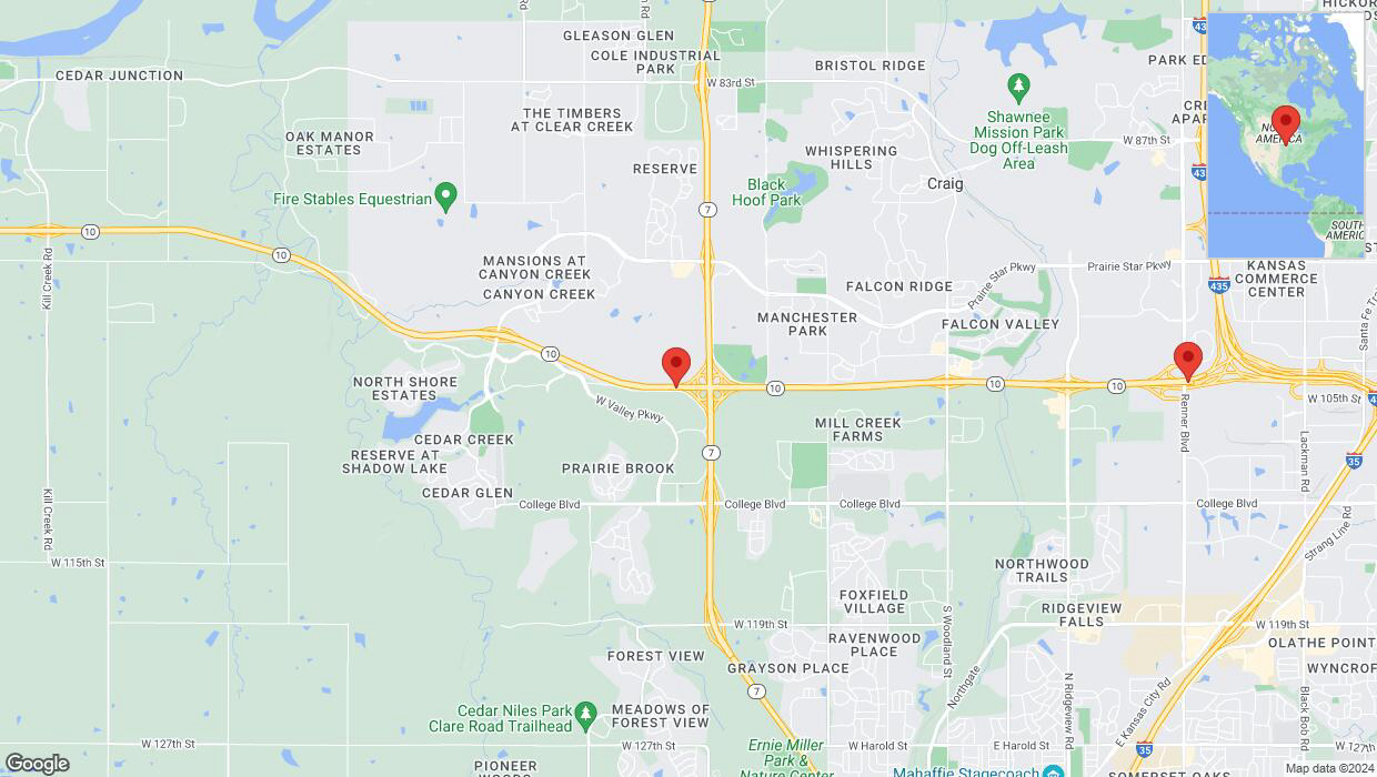 A detailed map that shows the affected road due to 'Heavy rain prompts traffic advisory on eastbound K-10 in Lenexa' on August 27th at 6:22 p.m.