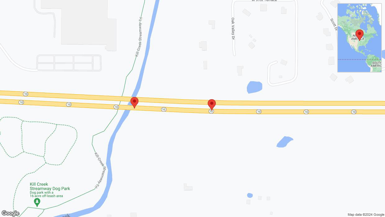 A detailed map that shows the affected road due to 'Reports of a crash on eastbound K-10' on August 27th at 8:15 p.m.