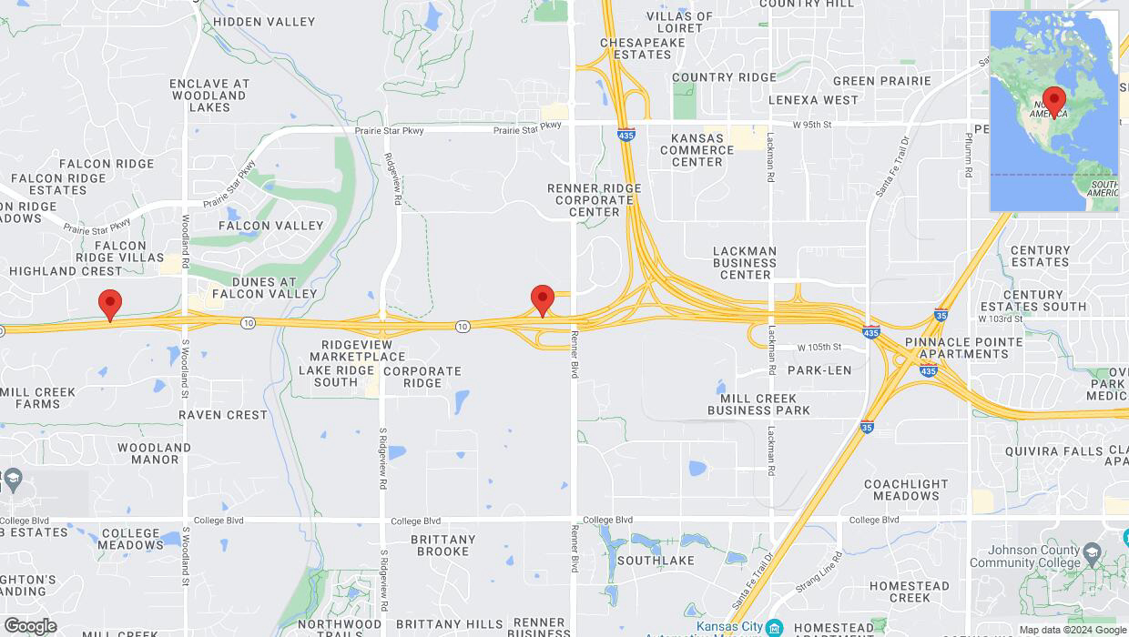 A detailed map that shows the affected road due to 'Heavy rain prompts traffic warning on westbound K-10 in Lenexa' on August 27th at 6:40 p.m.