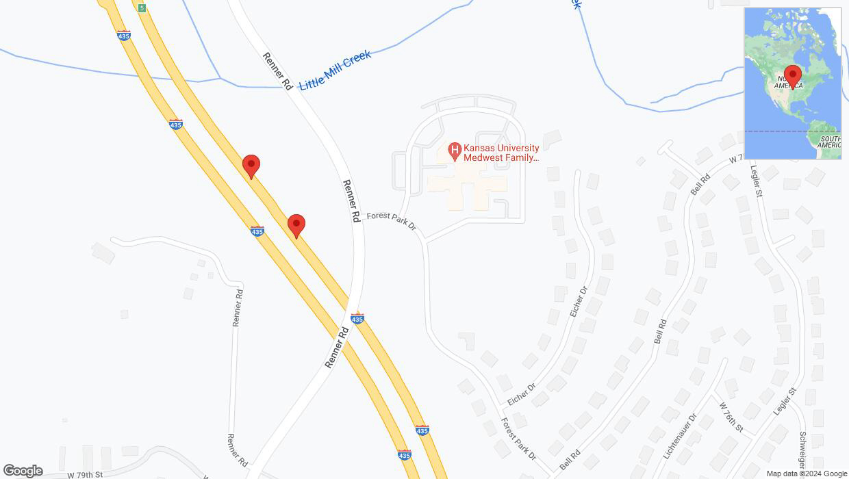 A detailed map that shows the affected road due to 'Reports of a crash on northbound I-435' on August 27th at 8:14 p.m.