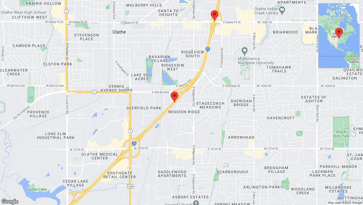 A detailed map that shows the affected road due to 'Traffic alert issued due to heavy rain conditions on eastbound I-35 in Olathe' on August 27th at 6:56 p.m.