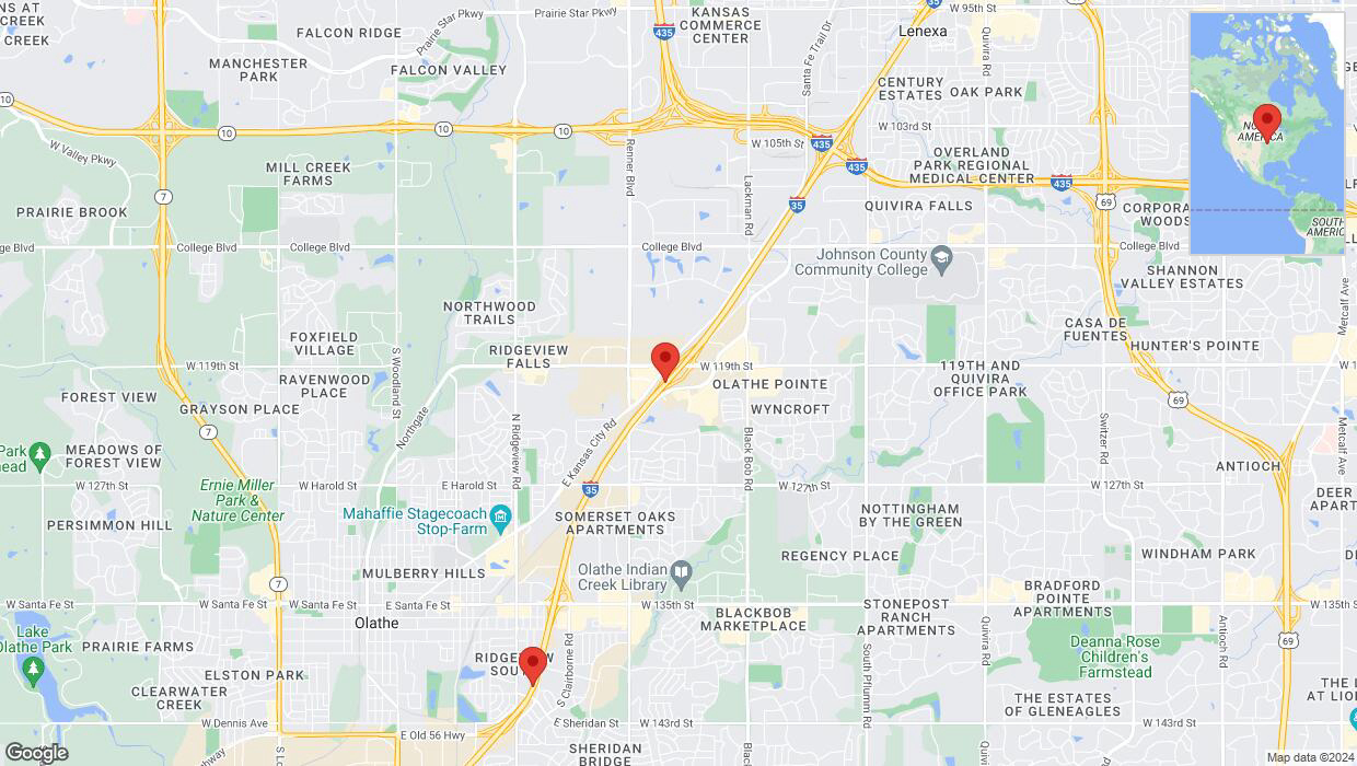 A detailed map that shows the affected road due to 'Drivers cautioned as heavy rain triggers traffic concerns on westbound I-35 in Olathe' on August 27th at 6:56 p.m.