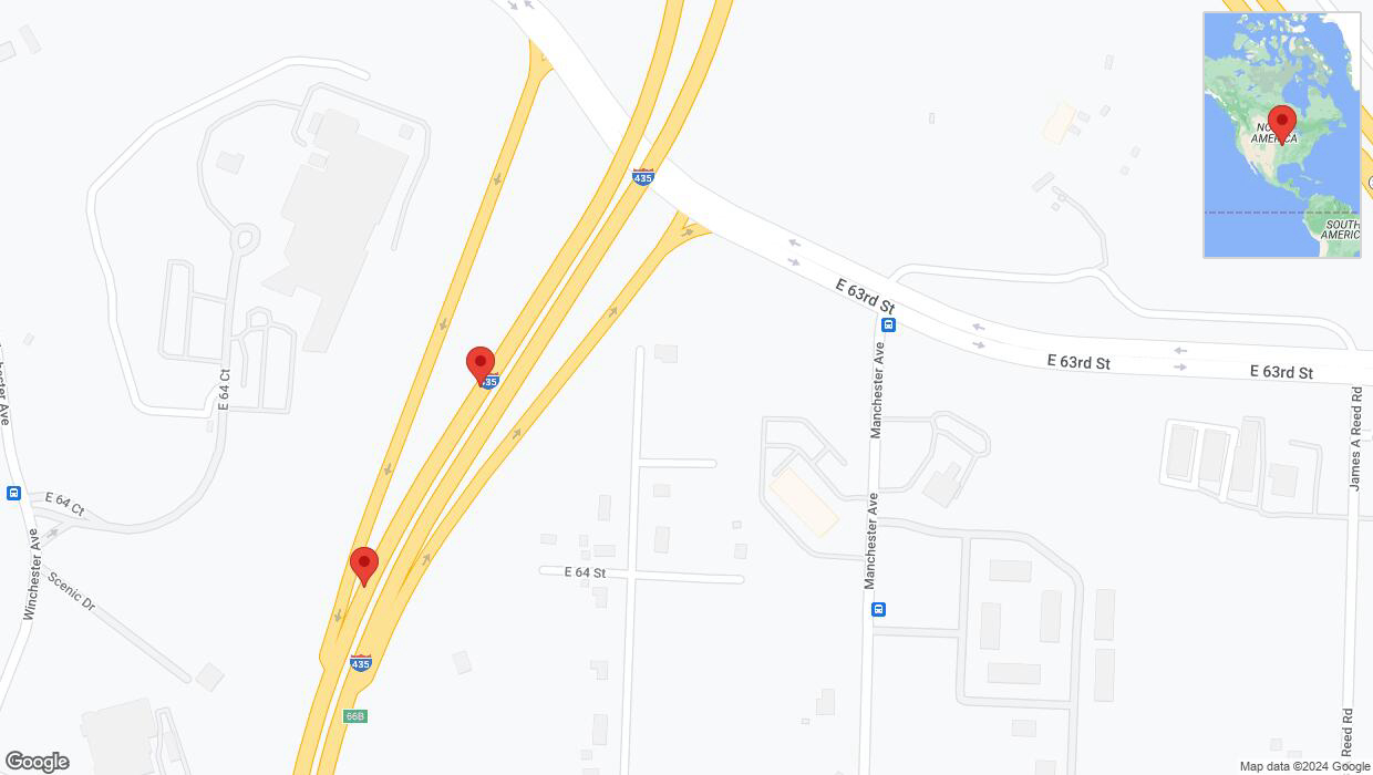 A detailed map that shows the affected road due to 'Warning in Kansas City: Crash reported on southbound I-435' on August 27th at 7:02 p.m.