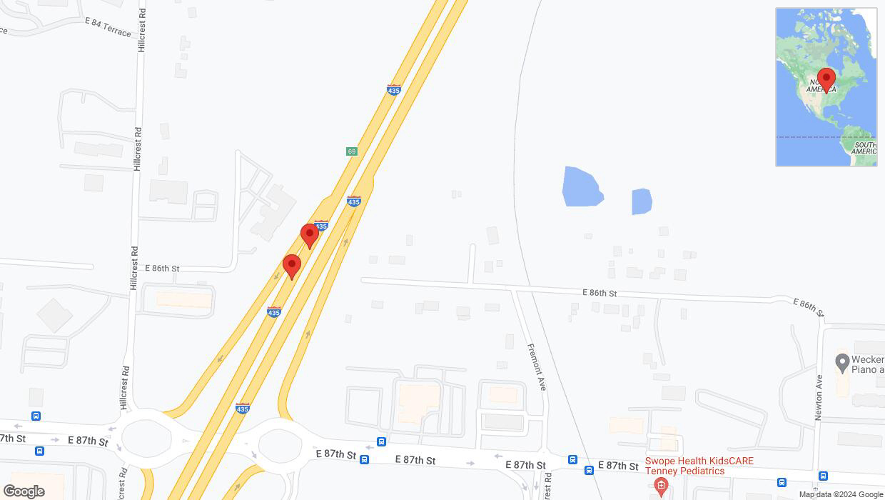 A detailed map that shows the affected road due to 'Broken down vehicle on southbound I-435 in Kansas City' on August 27th at 8:20 p.m.