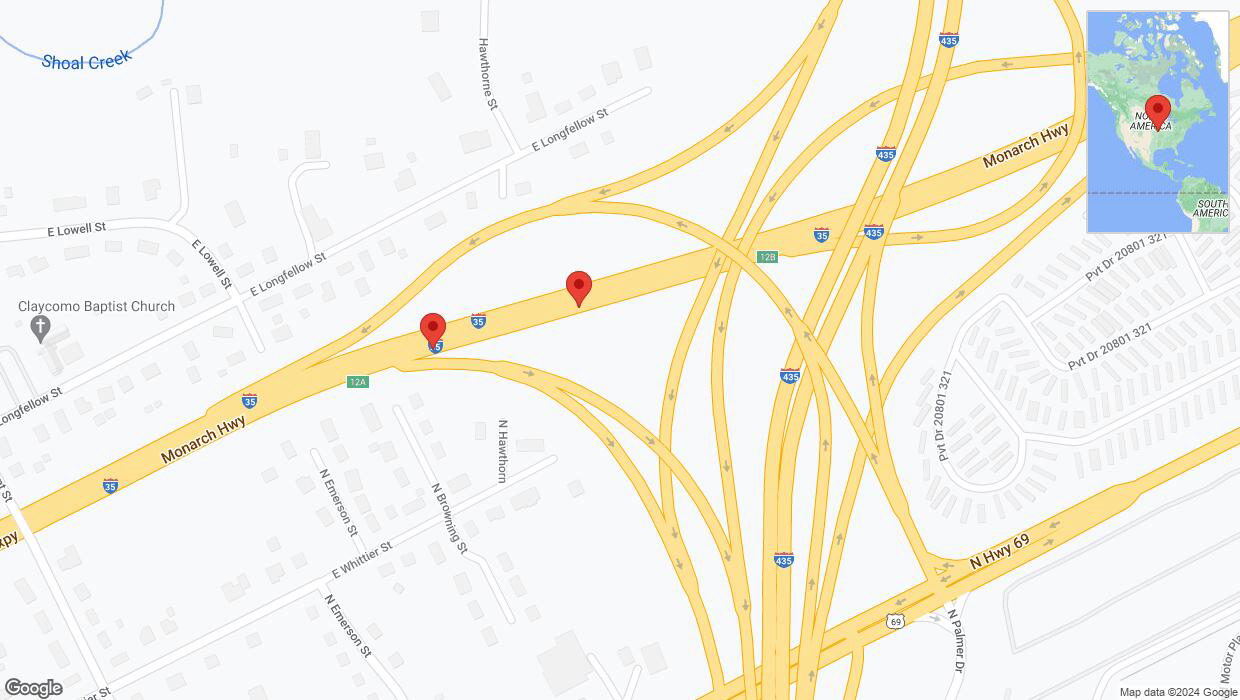 A detailed map that shows the affected road due to 'Broken down vehicle on northbound I-35 in Kansas City' on August 28th at 12:56 p.m.