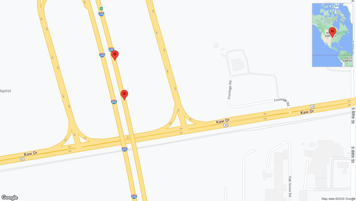 A detailed map that shows the affected road due to 'Broken down vehicle on northbound I-435 in Kansas City' on August 28th at 2:08 p.m.