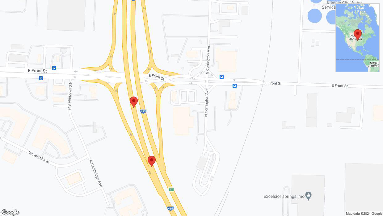 A detailed map that shows the affected road due to 'Broken down vehicle on southbound I-435 in Kansas City' on August 28th at 2:44 p.m.