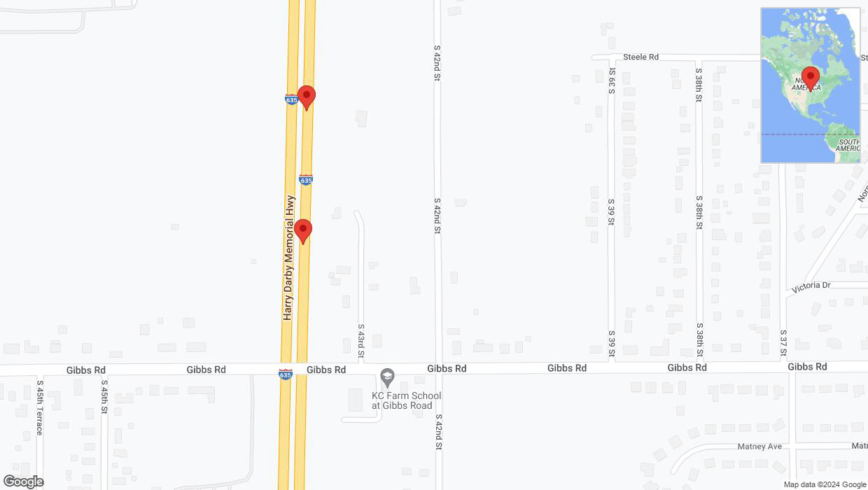 A detailed map that shows the affected road due to 'Broken down vehicle on northbound I-635 in Kansas City' on August 28th at 3:08 p.m.