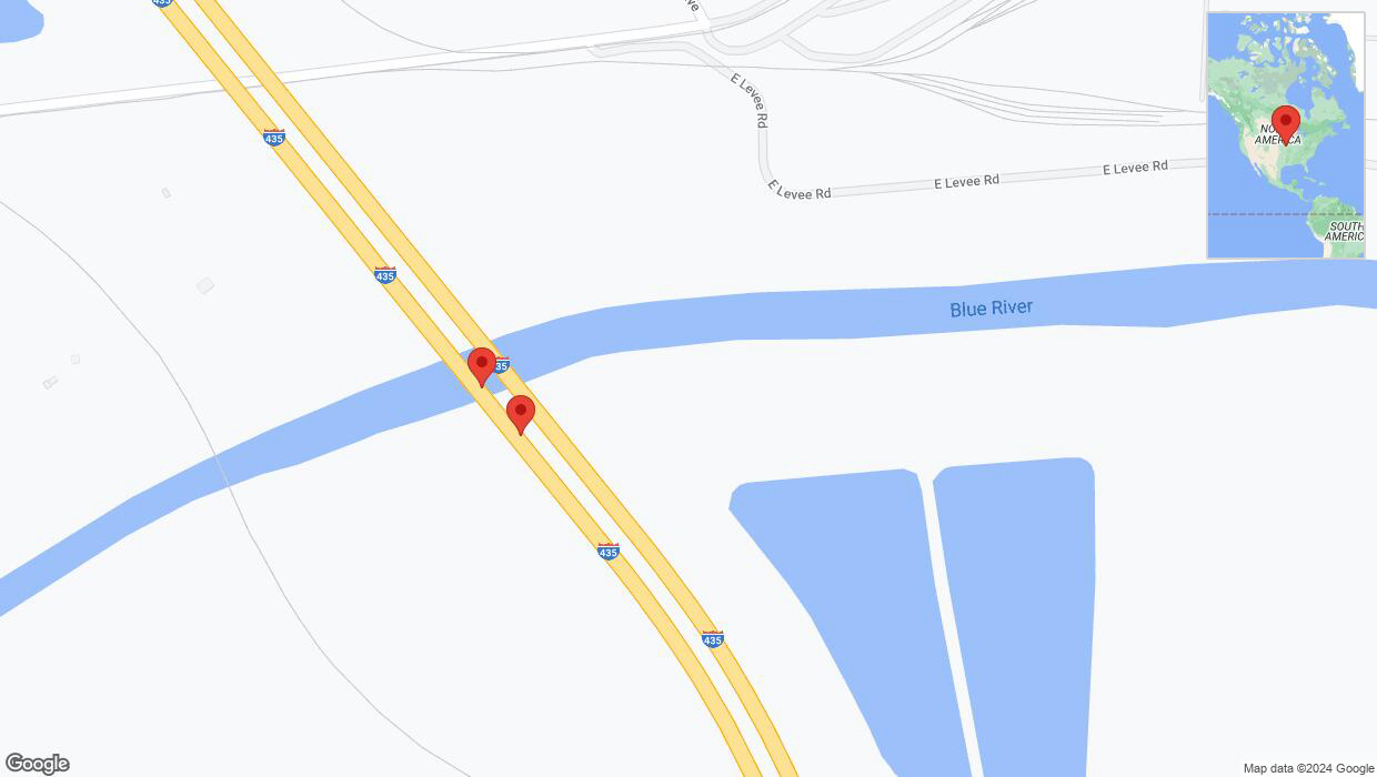 A detailed map that shows the affected road due to 'Broken down vehicle on southbound I-435 in Kansas City' on August 28th at 5:20 p.m.