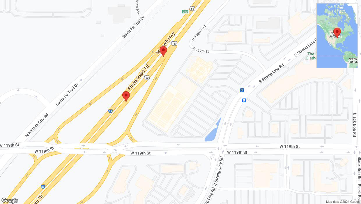 A detailed map that shows the affected road due to 'Broken down vehicle on eastbound I-35 in Olathe' on August 28th at 6:44 p.m.