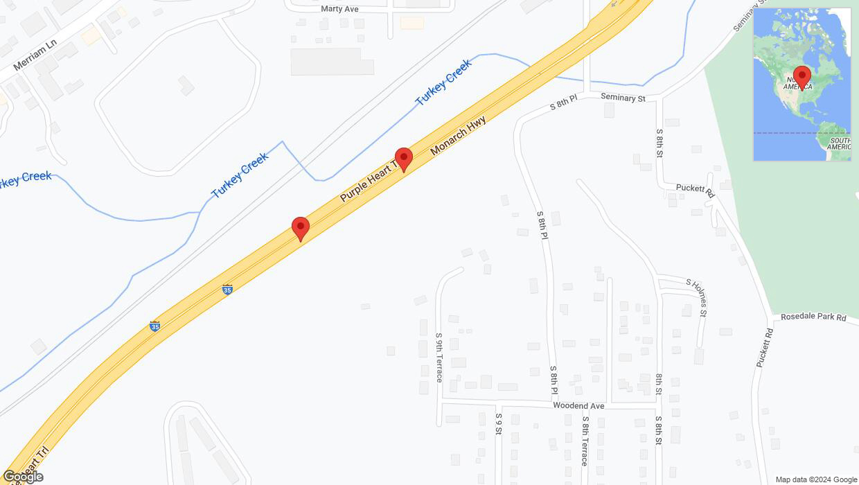 A detailed map that shows the affected road due to 'Warning: Crash on northbound I-35 in Kansas City' on August 28th at 11:02 p.m.