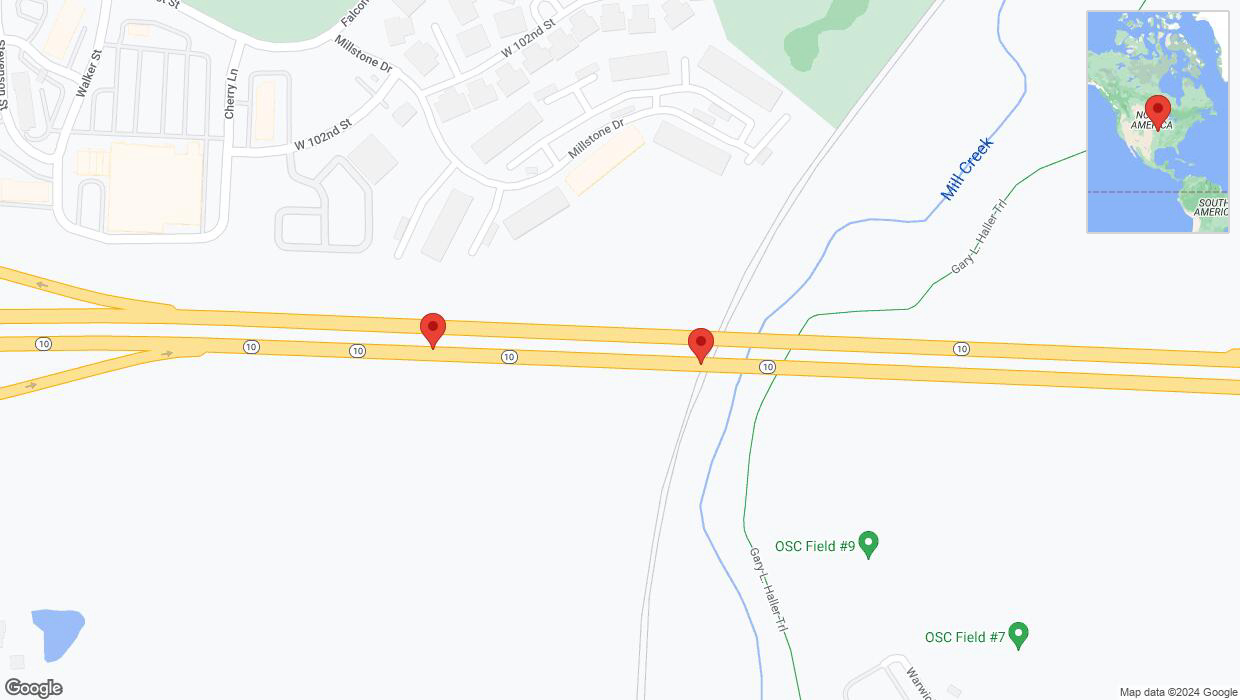 A detailed map that shows the affected road due to 'Broken down vehicle on eastbound K-10 in Lenexa' on August 29th at 2:53 p.m.
