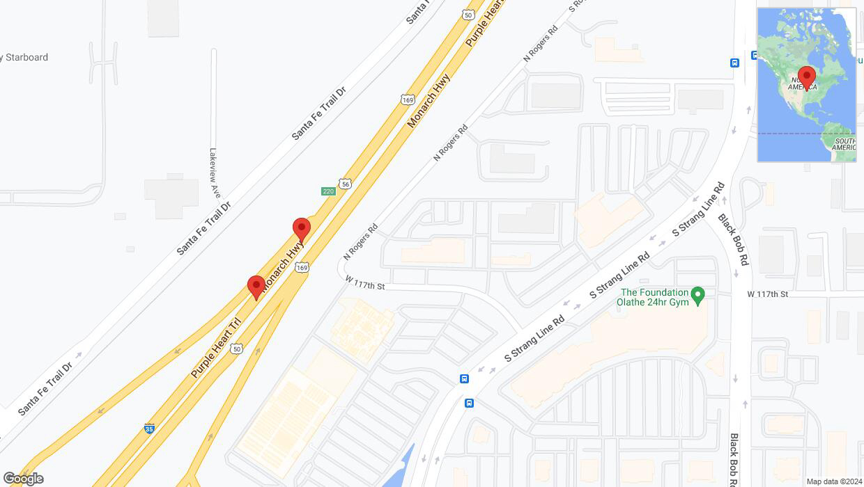 A detailed map that shows the affected road due to 'Broken down vehicle on westbound I-35 in Olathe' on August 29th at 5:13 p.m.