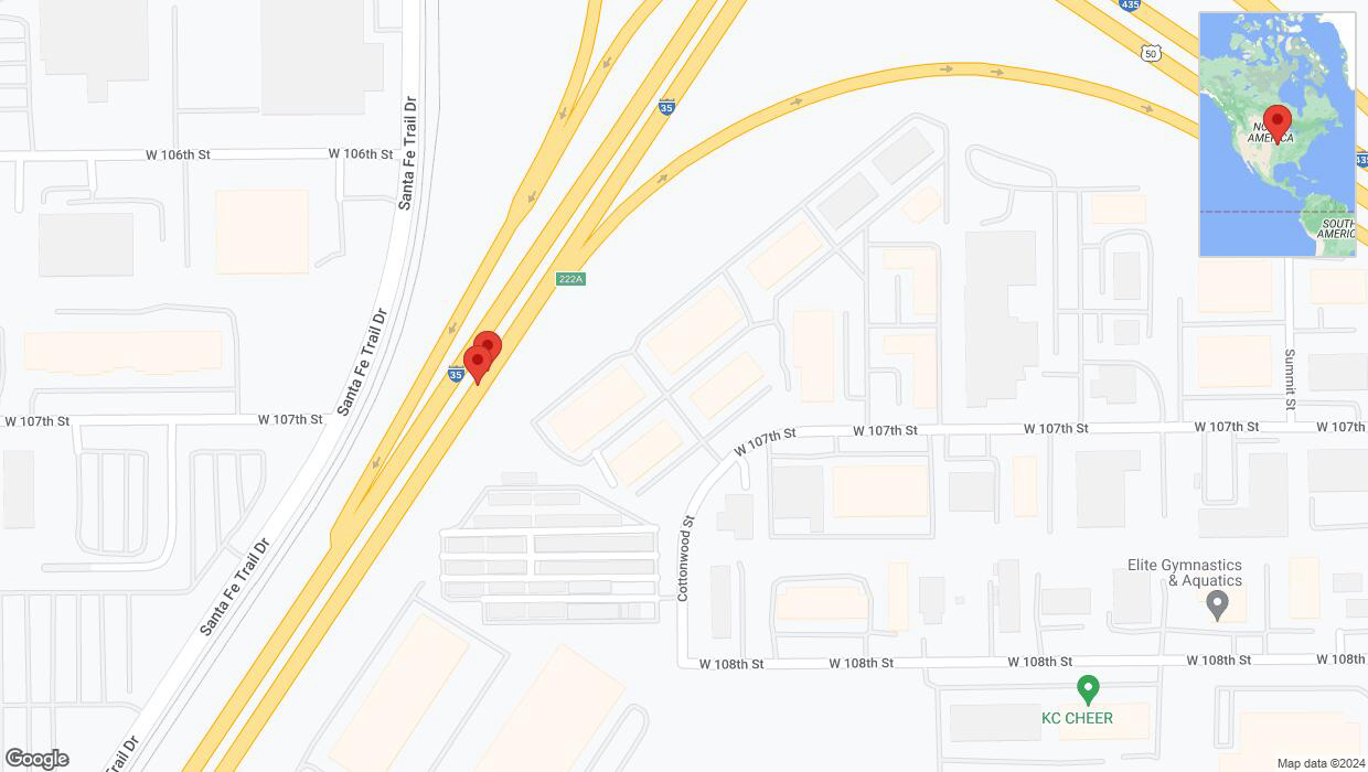 A detailed map that shows the affected road due to 'Broken down vehicle on eastbound I-35 in Lenexa' on August 29th at 5:25 p.m.