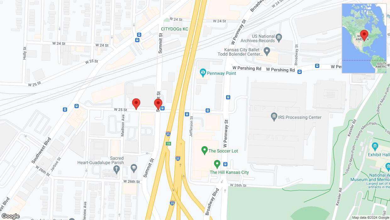 A detailed map that shows the affected road due to 'West 25 Street temporarily closed in Kansas City' on August 29th at 9:01 p.m.