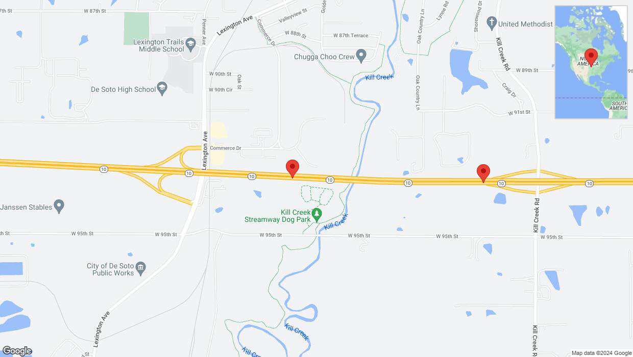 A detailed map that shows the affected road due to 'Reports of a crash on eastbound K-10' on August 30th at 4:53 p.m.