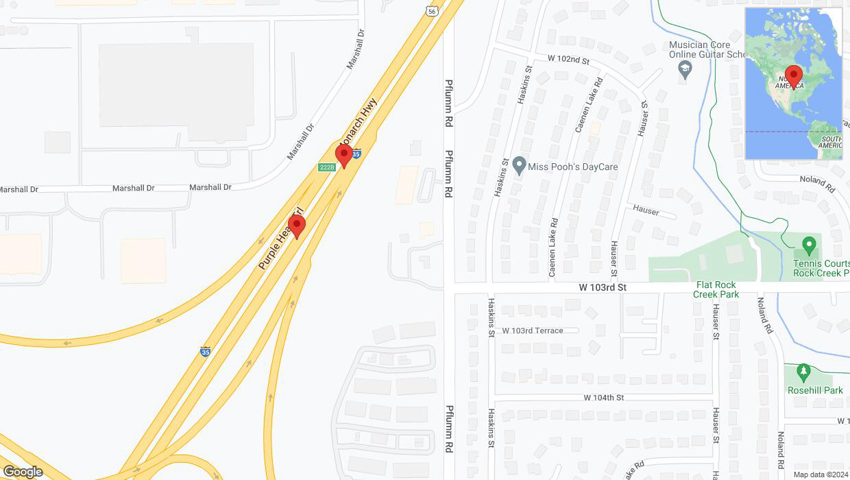 A detailed map that shows the affected road due to 'Broken down vehicle on eastbound I-35 in Lenexa' on August 31st at 3:48 p.m.
