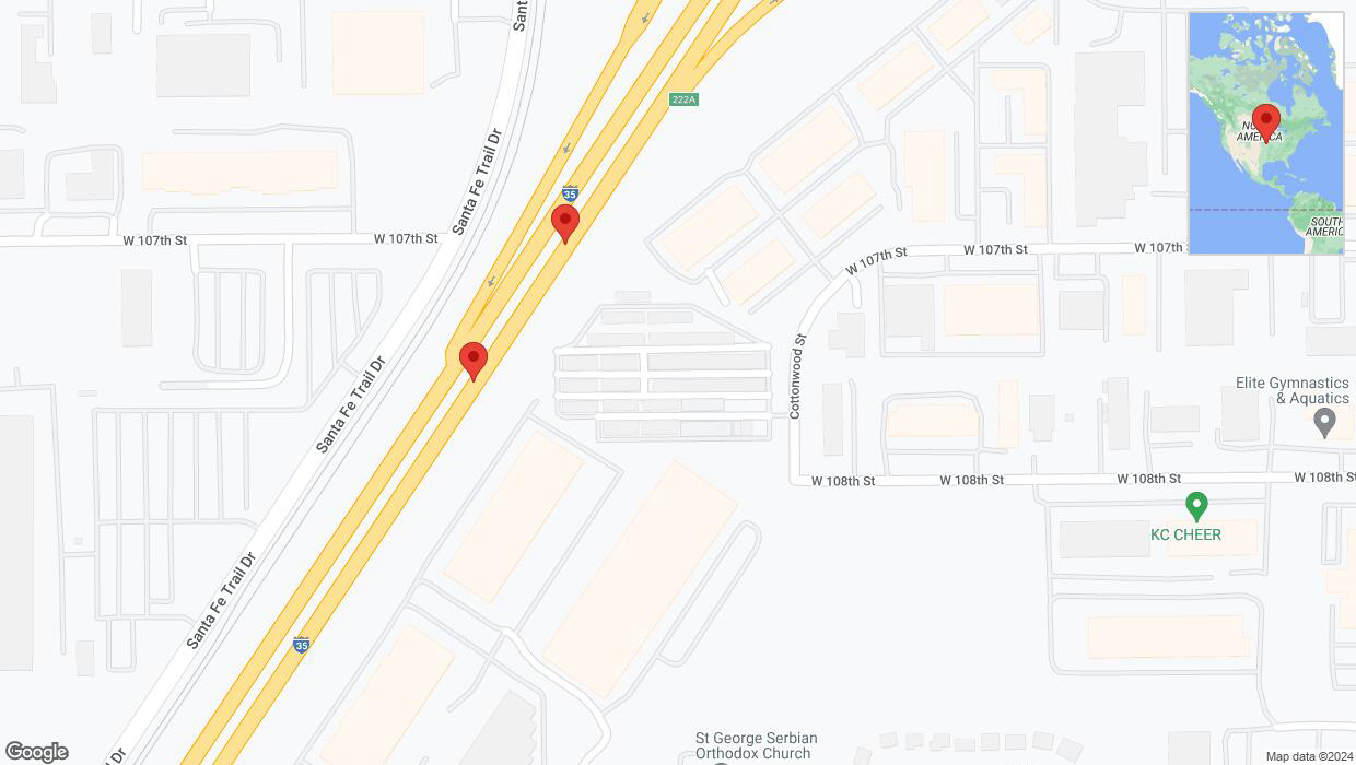 A detailed map that shows the affected road due to 'Broken down vehicle on eastbound I-35 in Lenexa' on August 31st at 6 p.m.