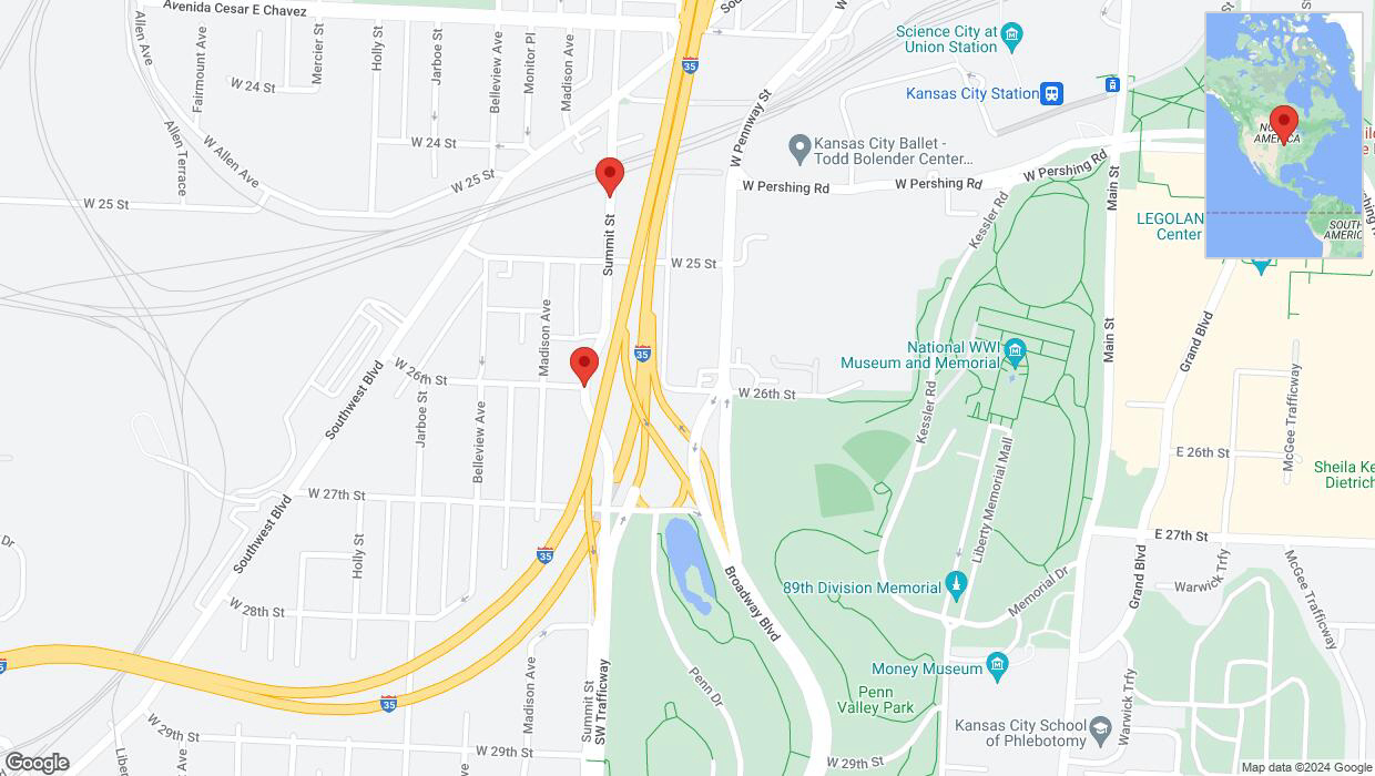 A detailed map that shows the affected road due to 'Kansas City: Summit Street closed' on September 3rd at 12:48 p.m.